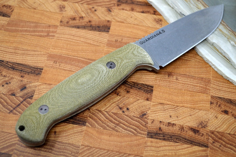 Bradford Knives Guardian 4.5 - 3D Natural Micarta Handle / Stonewash CPM-3V Blade / Sabre Grind 4.5S-102
