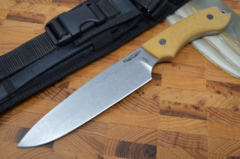 Bradford Knives Guardian 6 - 3D Natural Micarta Handle / Stonewash CPM-3V Blade / Sabre Grind 6S-104 - Northwest Knives