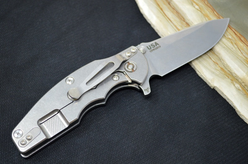 Rick Hinderer Knives Jurassic - Tri-Way Pivot - Stonewash Finish / Spearpoint Blade / Black G-10 Handle