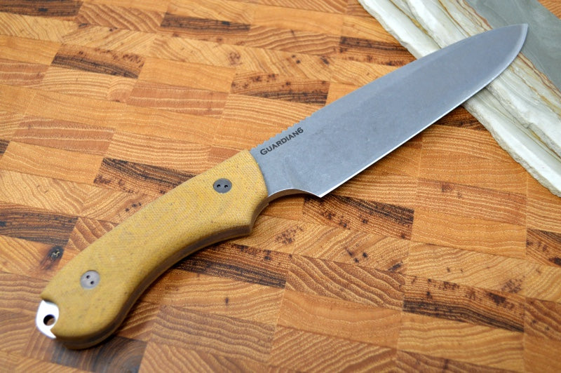 Bradford Knives Guardian 6 - 3D Natural Micarta Handle / Stonewash CPM-3V Blade / Sabre Grind 6S-104 - Northwest Knives