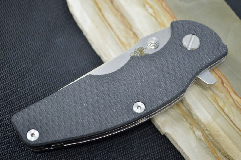 Rick Hinderer Knives Jurassic - Tri-Way Pivot - Stonewash Finish / Spearpoint Blade / Black G-10 Handle