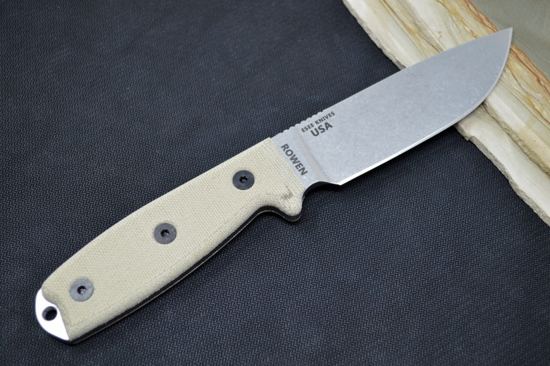 Esee Knives Model 4 - Canvas Micarta Handle / CPM-S35VN Steel / Stonewashed Finish ESEE-4P35V