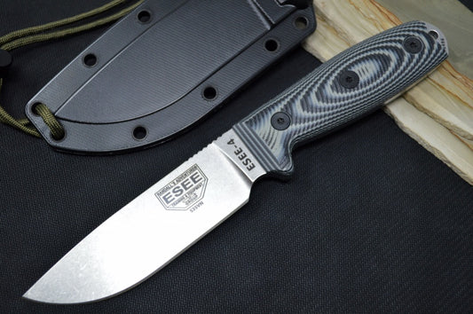 Esee Knives Model 4 - 3D Gray & Black G-10 Handle / CPM-S35VN Steel / Stonewashed Finish 4P35V-002