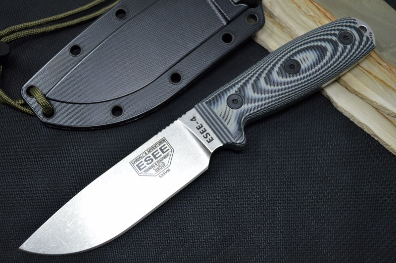 Esee Knives Model 4 - 3D Gray & Black G-10 Handle / CPM-S35VN Steel / Stonewashed Finish 4P35V-002 - Northwest Knives