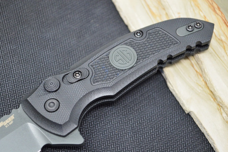 Hogue Knives X1 Microflip Sig Sauer Edition- Solid Black G10 Handle / CPM-154 Blade / Grey Wharncliffe Blade / SIG Medallion 16162