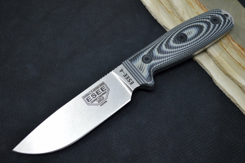 Esee Knives Model 4 - 3D Gray & Black G-10 Handle / CPM-S35VN Steel / Stonewashed Finish 4P35V-002