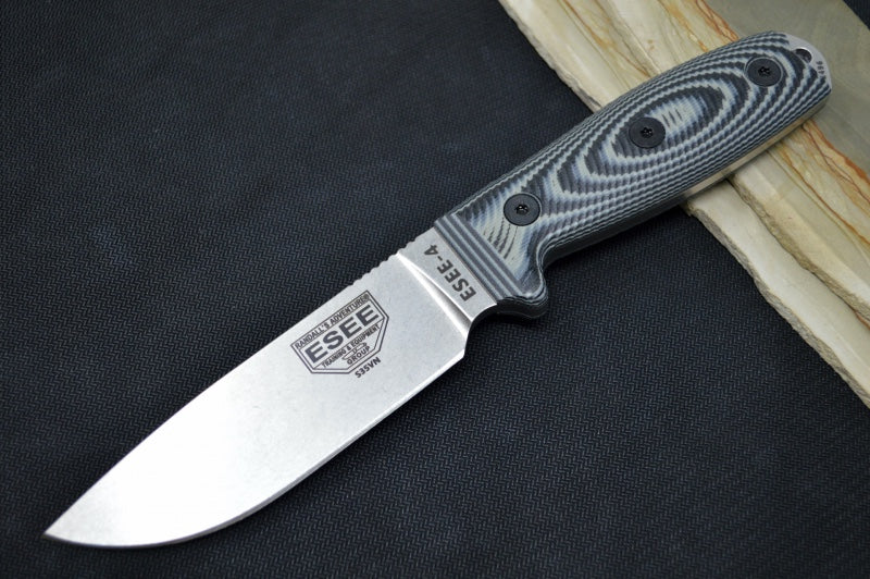 Esee Knives Model 4 - 3D Gray & Black G-10 Handle / CPM-S35VN Steel / Stonewashed Finish 4P35V-002 - Northwest Knives