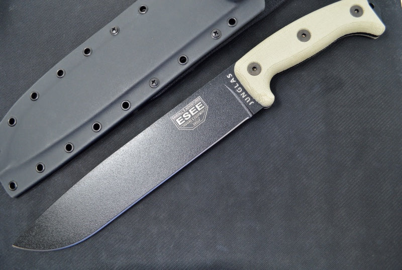 Esee Knives Junglas - Canvas Micarta Handle Scales / 1095 Steel / Black Textured Powder Coating Finish JUNGLAS-E