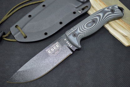Esee Knives Model 5 - 3D Black & Gray G10 Handle / 1095 Steel / Black Textured Powdered Blade 5PB-002