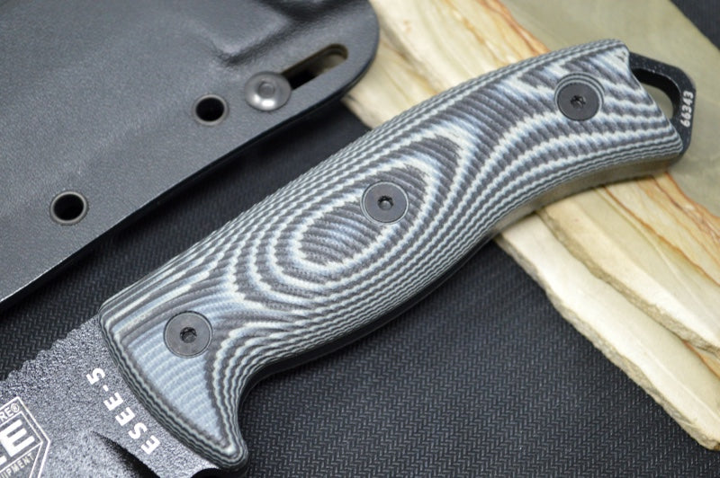 Esee Knives Model 5 - 3D Black & Gray G10 Handle / 1095 Steel / Black Textured Powdered Blade 5PB-002