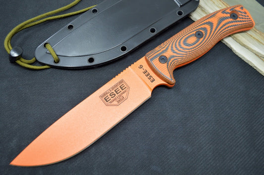 Esee Knives Model 6 - Black & Orange G10 Handle / 1095 Steel / Orange Textured Powdered Blade 6POR-006