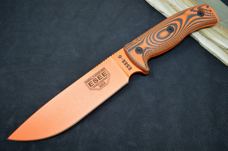 Esee Knives Model 6 - Black & Orange G10 Handle / 1095 Steel / Orange Textured Powdered Blade 6POR-006 - Northwest Knives