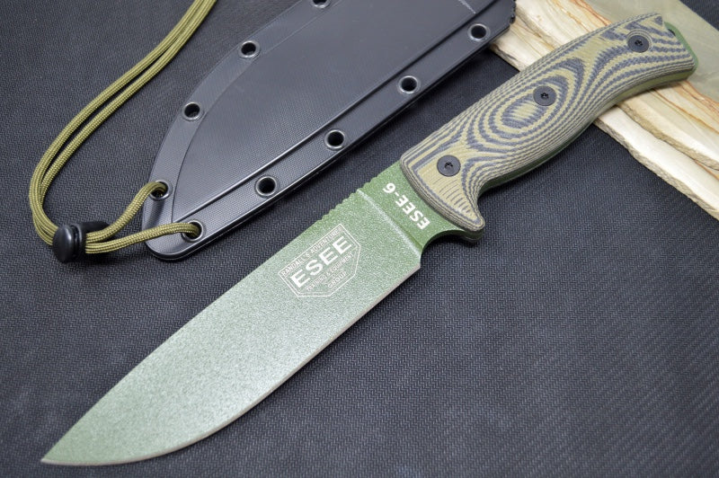 Esee Knives Model 6 - OD Green & Black G10 Handle / 1095 Steel / OD Green Textured Powdered Blade 6POD-003