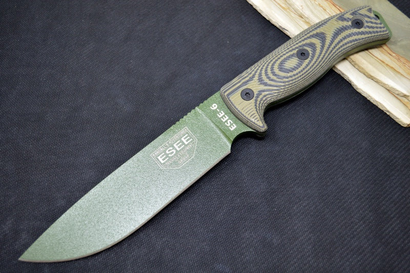 Esee Knives Model 6 - OD Green & Black G10 Handle / 1095 Steel / OD Green Textured Powdered Blade 6POD-003