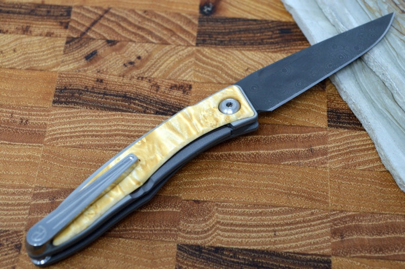 Chris Reeve Knives Mnandi Gentleman's Knife - Box Elder Wood Inlay w/ Chad Nichols Raindrop Damascus (A3)