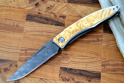 Chris Reeve Knives Mnandi Gentleman's Knife - Box Elder Wood Inlay w/ Chad Nichols Raindrop Damascus (A4)