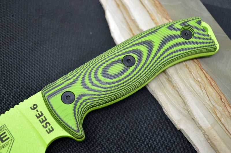 Esee Knives Model 6 - Venom Green & Black G10 Handle / 1095 Steel / Neon Green Textured Powdered Blade 6PVG-007
