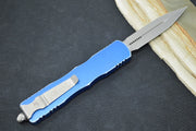 Microtech Dirac Delta OTF - Dagger Blade / Apocalyptic Finish / Distressed Blue Handle 227-10DBL - Northwest Knives