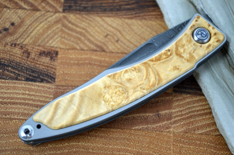 Chris Reeve Knives Mnandi Gentleman's Knife - Box Elder Wood Inlay w/ Chad Nichols Raindrop Damascus (A4)