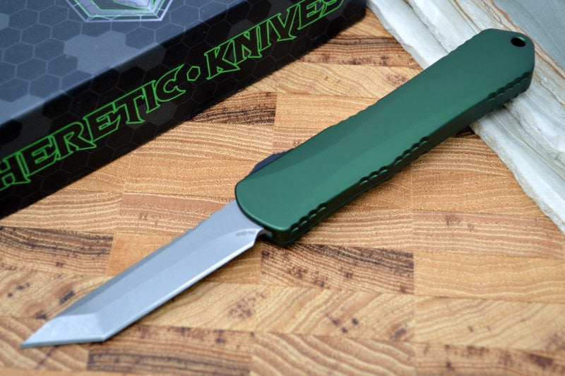 Heretic Knives Manticore E OTF - Battleworn Tanto Blade / OD Green Handle