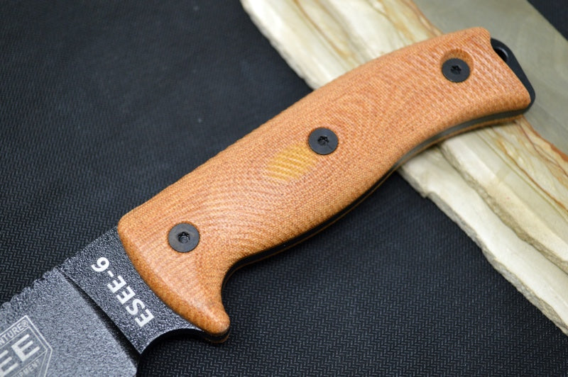 Esee Knives Model 6 - Natural Canvas Micarta Handle / 1095 Steel / Black Textured Powdered Blade 6PB-011 - Northwest Knives