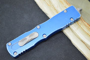 Microtech Dirac Delta OTF - Dagger Blade / Apocalyptic Finish / Distressed Blue Handle 227-10DBL - Northwest Knives