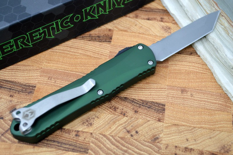 Heretic Knives Manticore E OTF - Battleworn Tanto Blade / OD Green Handle - Northwest Knives