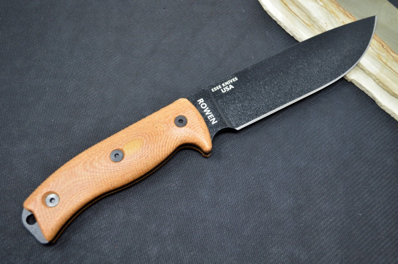 Esee Knives Model 6 - Natural Canvas Micarta Handle / 1095 Steel / Black Textured Powdered Blade 6PB-011