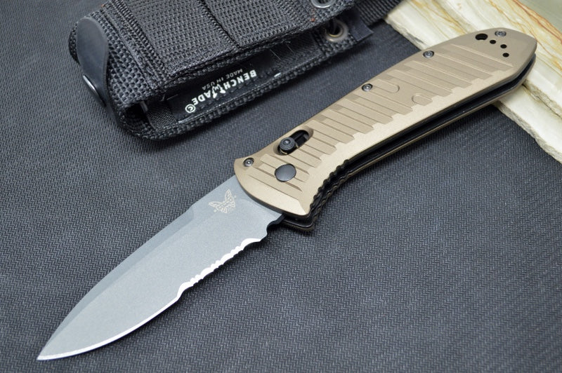 Benchmade 5700SGY-1 Auto Presidio Knife - Drop Point Blade with Partial Serrate / M4 Steel / Bronzed Aluminum Handle 5700SGY-1