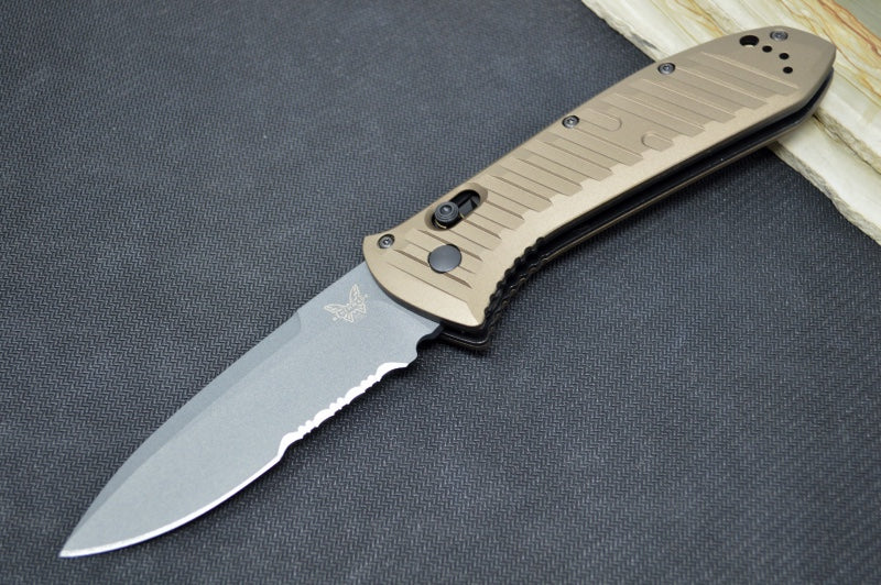 Benchmade 5700SGY-1 Auto Presidio Knife - Drop Point Blade with Partial Serrate / M4 Steel / Bronzed Aluminum Handle 5700SGY-1
