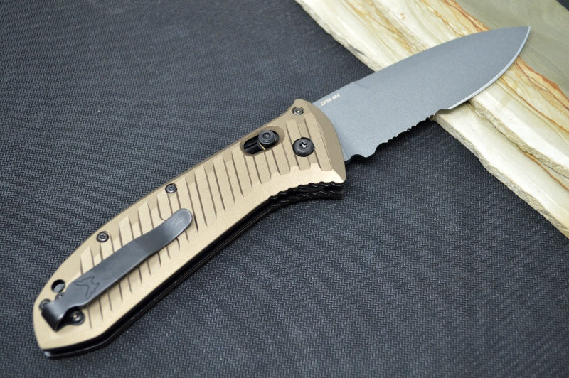 Benchmade 5700SGY-1 Auto Presidio Knife - Drop Point Blade with Partial Serrate / M4 Steel / Bronzed Aluminum Handle 5700SGY-1