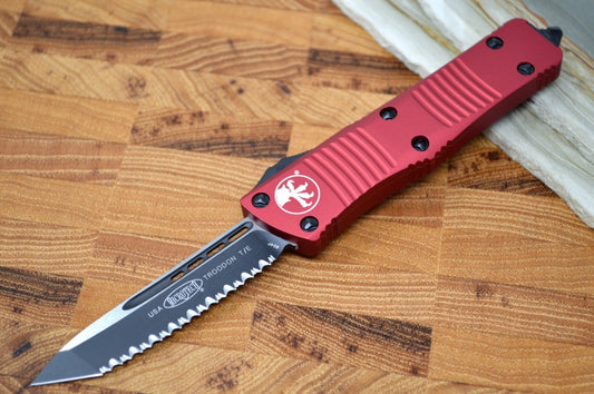 Microtech Troodon OTF - Full Serrated Tanto Blade / Black Blade / Red Aluminum Handle- 140-3RD