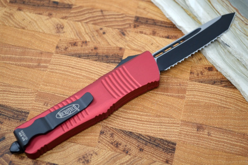 Microtech Troodon OTF - Full Serrated Tanto Blade / Black Blade / Red Aluminum Handle- 140-3RD