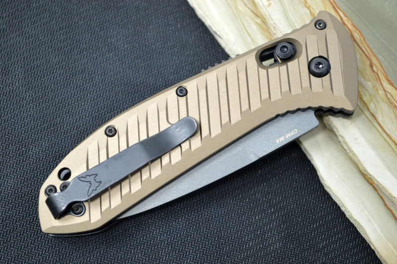 Benchmade 5700SGY-1 Auto Presidio Knife - Drop Point Blade with Partial Serrate / M4 Steel / Bronzed Aluminum Handle 5700SGY-1
