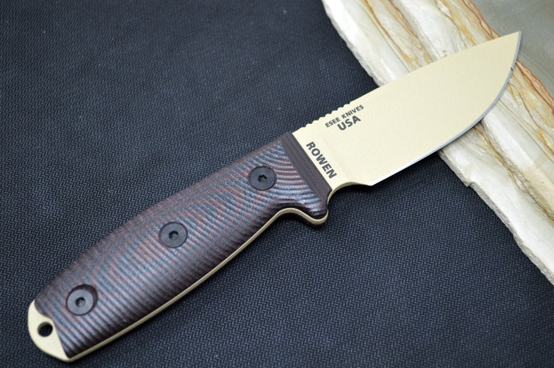 Esee Knives Model 3 - Blood & Black G10 Handle / 1095 Steel / Desert Tan Textured Powdered Blade 3PMDT-004