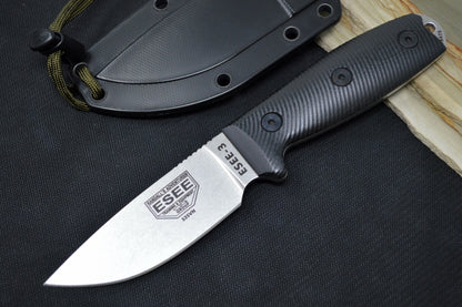 Esee Knives Model 3 - Black G10 Handle / CPM-S35VN Steel / Stonewash Finished Blade 3PM35V-001