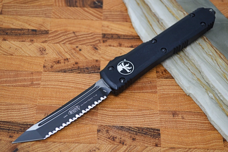 Microtech Ultratech OTF Tactical - Tanto Blade w Full Serrate / Black Blade / Black Handle 123-3T