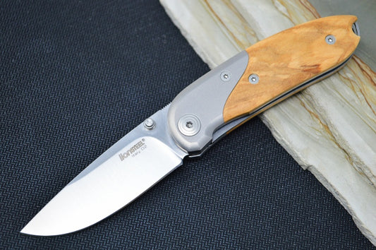 Lionsteel Mini Folder w/ Clip - Olive Wood Handle / D2 Steel / Drop Point Blade - 8200UL