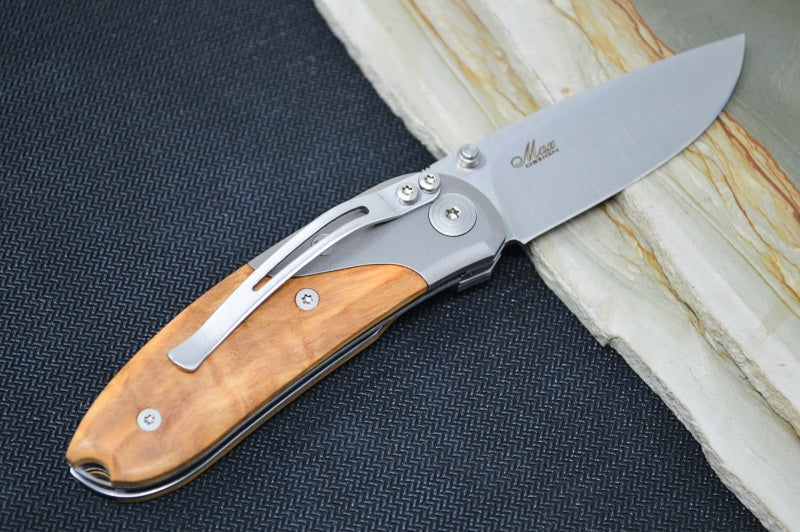 Lionsteel Mini Folder w/ Clip - Olive Wood Handle / D2 Steel / Drop Point Blade - 8200UL