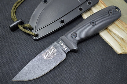 Esee Knives Model 3 - 3D Black G-10 Handle / 1095 Steel / Black Textured Powdered Blade 3PMB-001