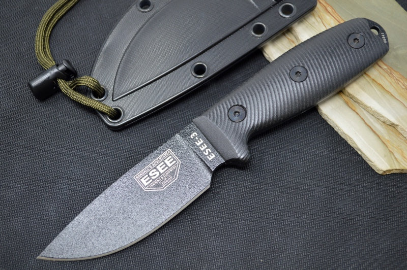 Esee Knives Model 3 - 3D Black G-10 Handle / 1095 Steel / Black Textur — Northwest Knives