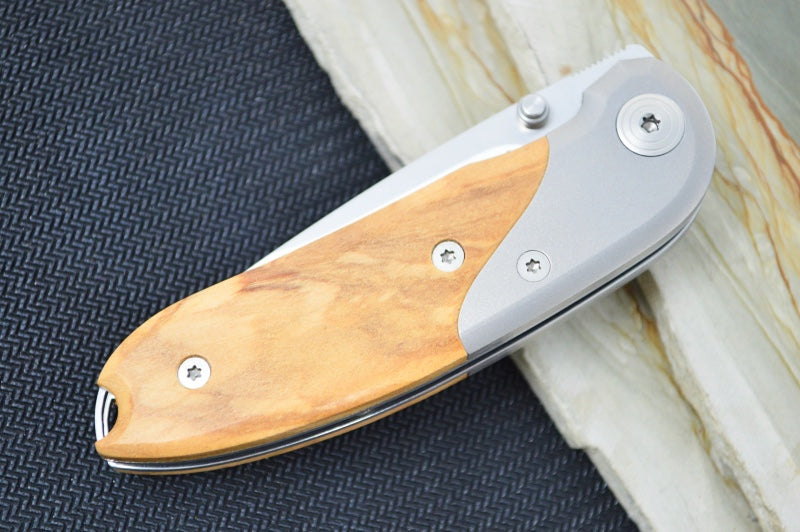Lionsteel Mini Folder w/ Clip - Olive Wood Handle / D2 Steel / Drop Point Blade - 8200UL
