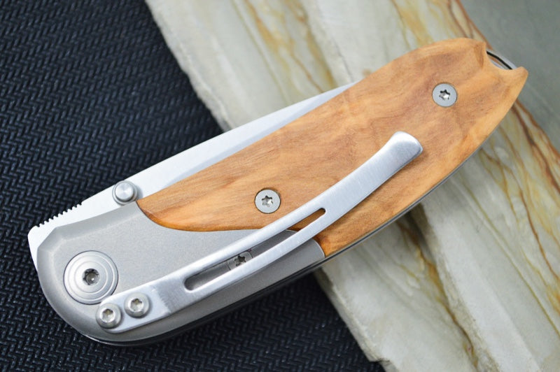 Lionsteel Mini Folder w/ Clip - Olive Wood Handle / D2 Steel / Drop Point Blade - 8200UL