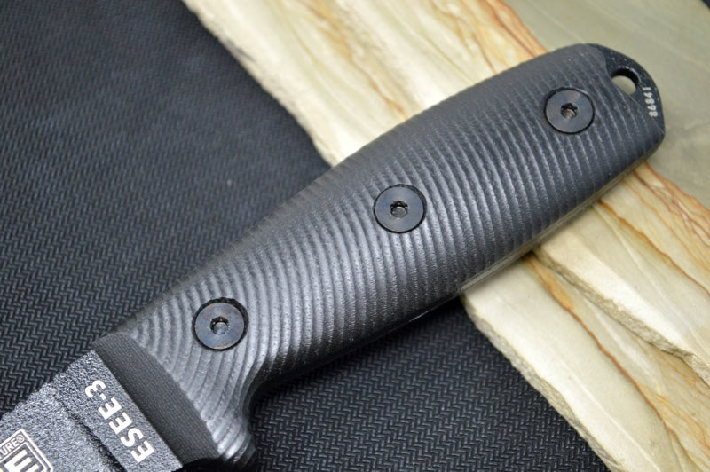 Esee Knives Model 3 - 3D Black G-10 Handle / 1095 Steel / Black Textured Powdered Blade 3PMB-001
