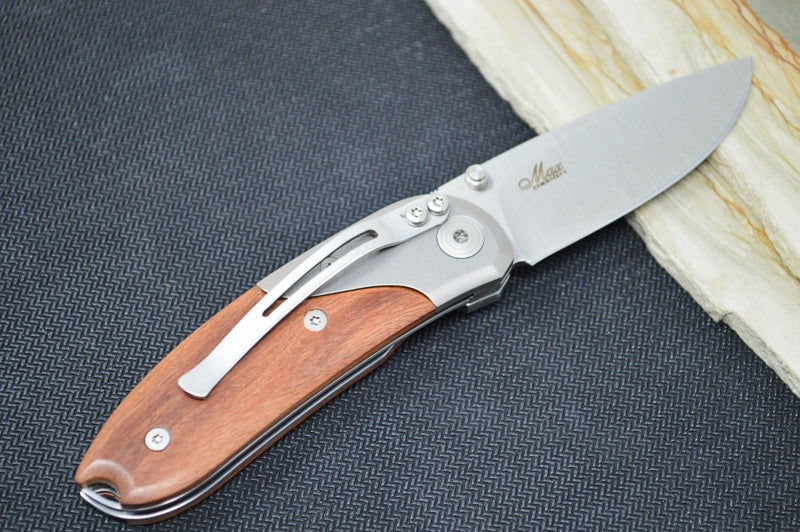 Lionsteel Mini Folder w/ Clip - Santos Wood Handle / D2 Steel / Drop Point Blade - 8200ST - Northwest Knives