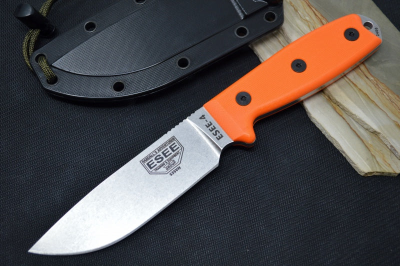 Esee Knives Model 4 - 3D Orange G-10 Handle / CPM-S35VN Steel / Stonewashed Finish 4P35V-OR