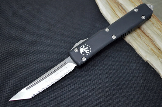 Microtech Ultratech OTF - Tanto Blade with Full Serrate / Satin Finish / Black Aluminum Handle 123-6