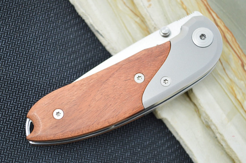 Lionsteel Mini Folder w/ Clip - Santos Wood Handle / D2 Steel / Drop Point Blade - 8200ST - Northwest Knives