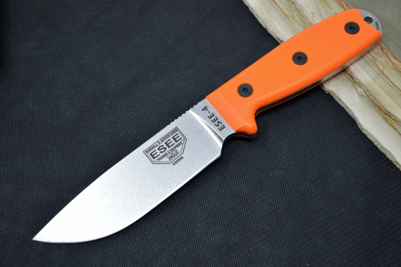 Esee Knives Model 4 - 3D Orange G-10 Handle / CPM-S35VN Steel / Stonewashed Finish 4P35V-OR