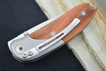 Lionsteel Mini Folder w/ Clip - Santos Wood Handle / D2 Steel / Drop Point Blade - 8200ST